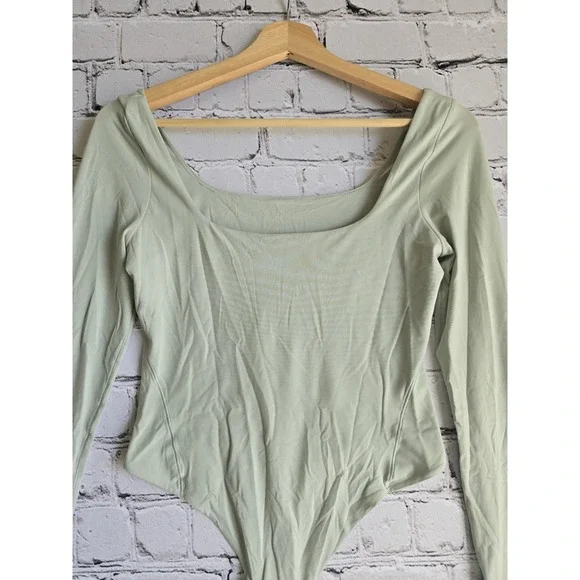 Lululemon Wundermost Ultra-Soft Nulu Square-Neck Long-Sleeve Bodysuit Sage Green - Picture 2 of 9
